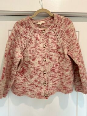 Sezane Emile Pink & Cream Knit Button-Front cardigan